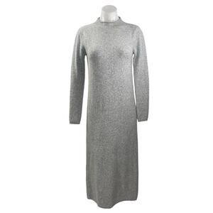 MNG Mango Heather Gray Long Sleeve Mock Neck Knit Shift Midi Sweater Dress Sz S